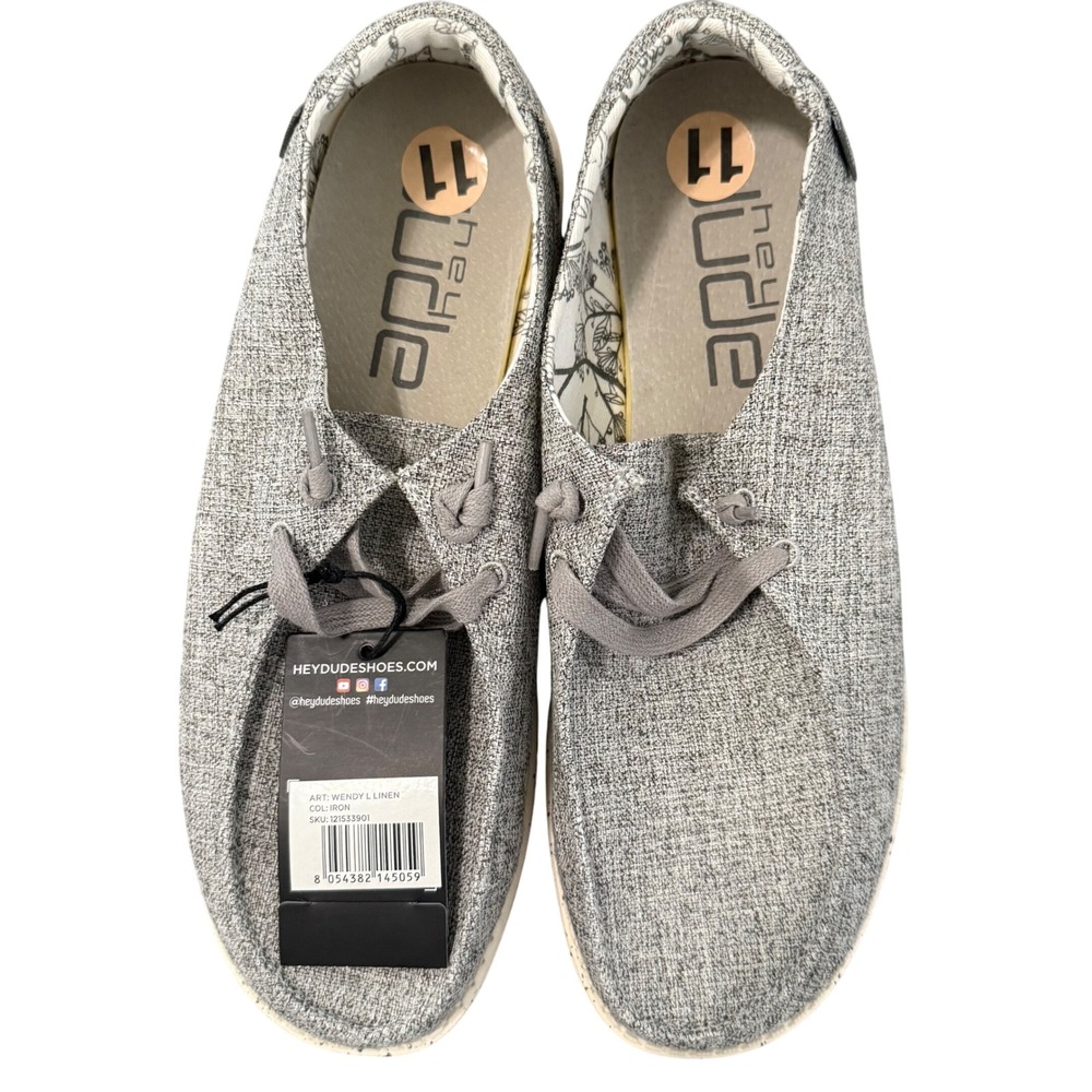 Hey Dude Wendy L Linen Iron Gray Comfort Slip On Loafer Shoes Womens‎ Size 11